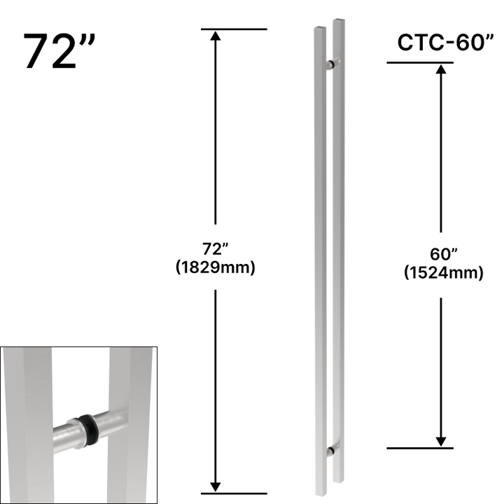 Poignées à tirer carrées en échelle de 72 po (60 po CTC) série SQR - dos à dos (BS, PS, MBL)
