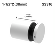 [SSO] Entretoise solide - 1-1/2" Ø˜ X 1-1/2" hauteur de base - SS316 - Ronde (BS, MBL, SB, WT, revêtement en poudre personnalisé)