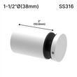 [SSO1.5X2] Standoff - 1-1/2" Ø˜ X 2" Base Height - Round - SS316