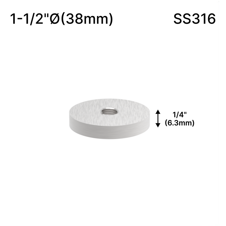 [SSOB] Base d'espacement solide - 1-1/2" Ø˜ X 1/4" Hauteur de base - SS316 - Ronde (BS, MBL)