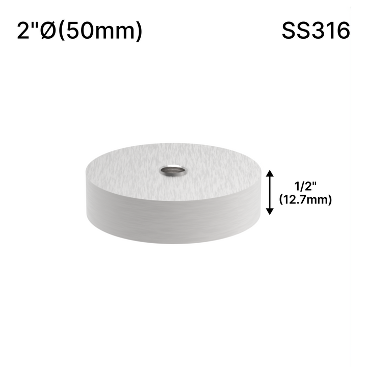 [SSOB] Base d'espacement solide - 2" Ø˜ X 1/2" Hauteur de base - SS316 - Ronde (BS, MBL)