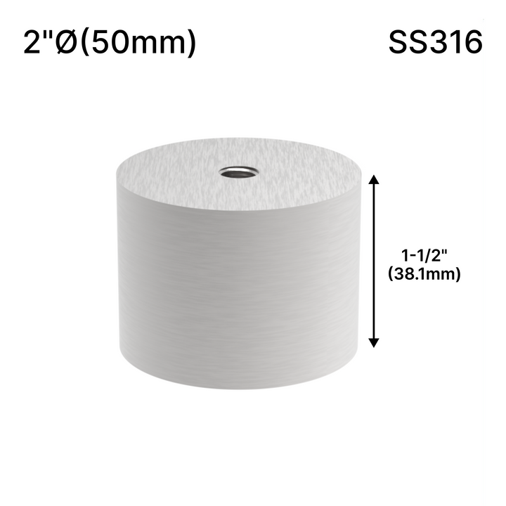 [SSOB] Base d'espacement solide - 2" Ø˜ X 1-1/2" Hauteur de base - SS316 - Ronde (BS, MBL)