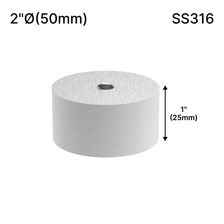 [SSOB] Base d'espacement solide - 2" Ø˜ X 1" Hauteur de base - SS316 - Ronde (BS, MBL)