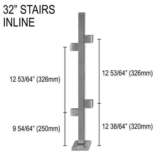 [SPRO32I] Poteau de garde-corps Square Pro - Hauteur de base de 32" - En ligne (BS, MBL) (estampillé par l'ingénieur)