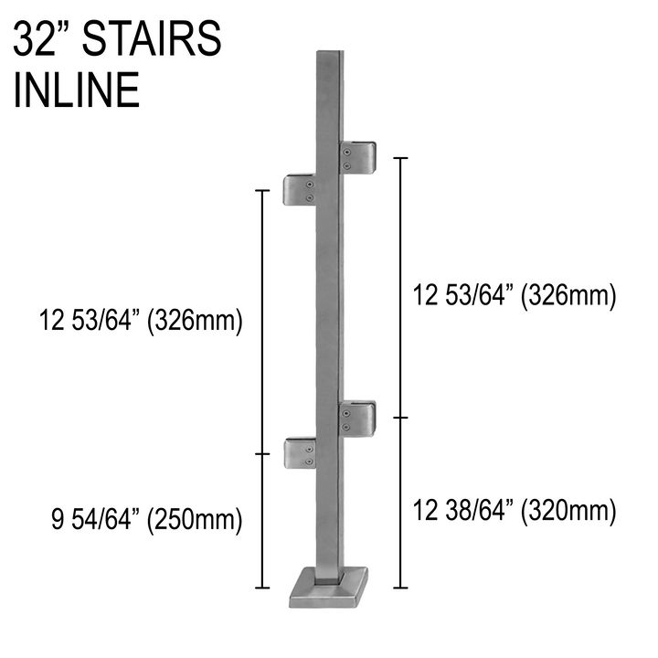 [SPROSTAIR32] Railing Post - Square - 32" Base Height - Stairs Inline