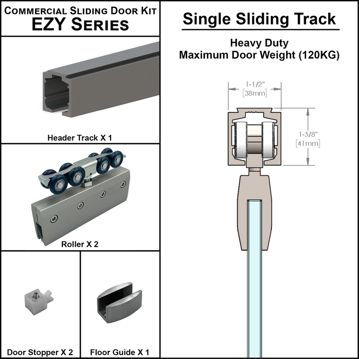 [EZY1HDSD] Commercial Sliding Door Kit - EZY1 - Heavy Duty Single Sliding Door Track (118")