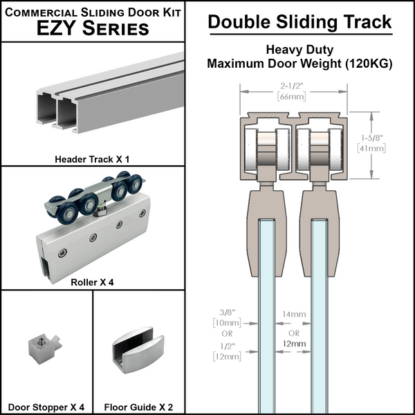 [EZY1HDDD] Heavy Duty Sliding Door Kit Double Sliding Door Track (1 Grey Goat Hardware