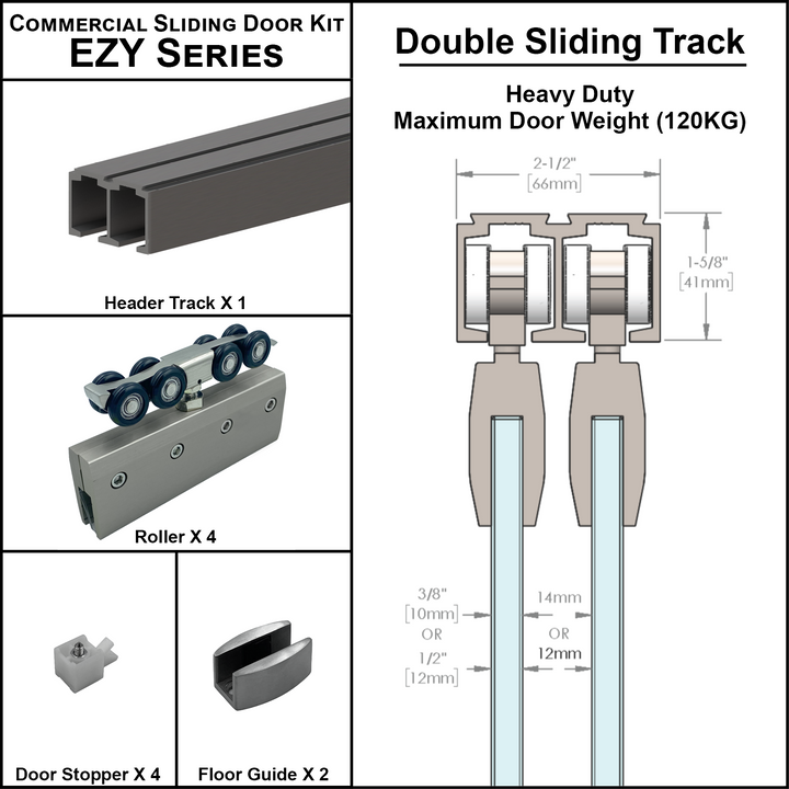 [EZY1HDDD] Commercial Sliding Door Kit - EZY1 - Heavy Duty - Double Sliding Door Track (118")