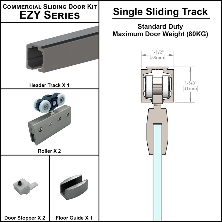 [EZY1SD] Commercial Sliding Door Kit - EZY1 - Single Sliding Door Track (118")