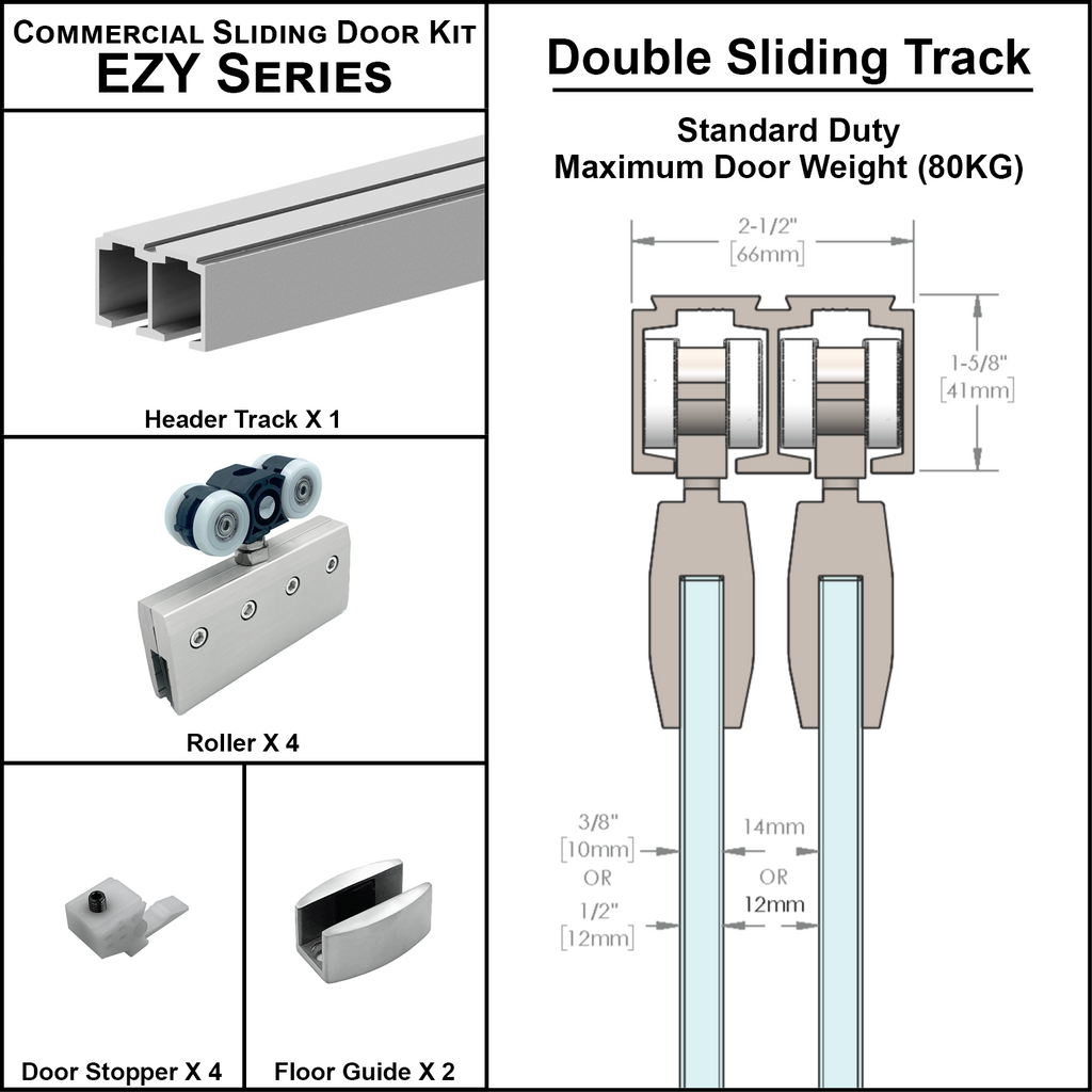 [EZY1DD] Sliding Door Kit Double Sliding Door Track (118") (BS, SA, Grey Goat Hardware