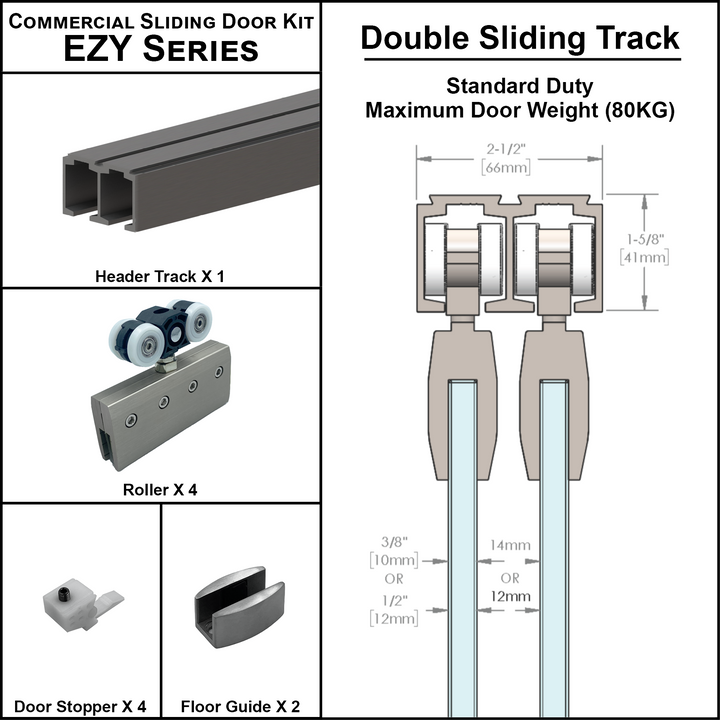 [EZY1DD] Commercial Sliding Door Kit - EZY1 - Double Sliding Door Track (118")