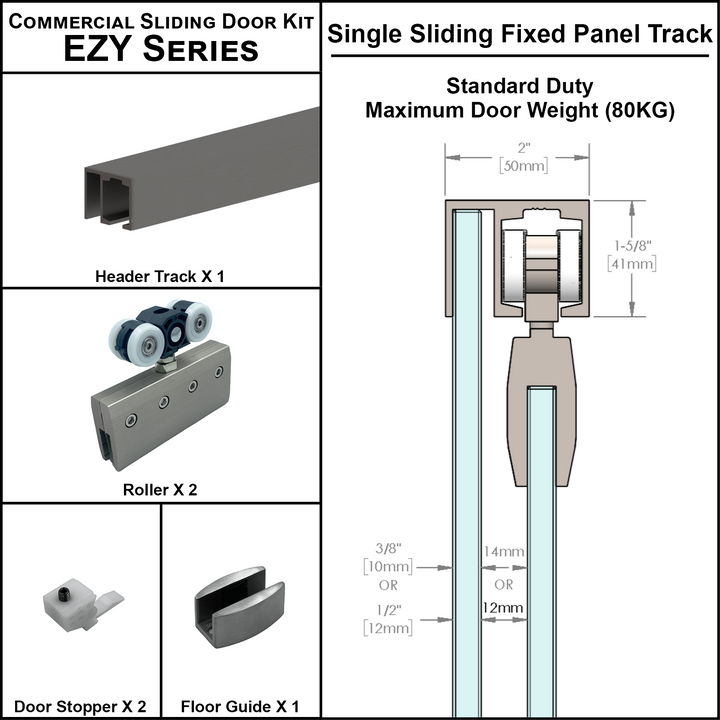 [EZY1SDP] Commercial Sliding Door Kit - EZY1 - Single Door + Panel Track (118")