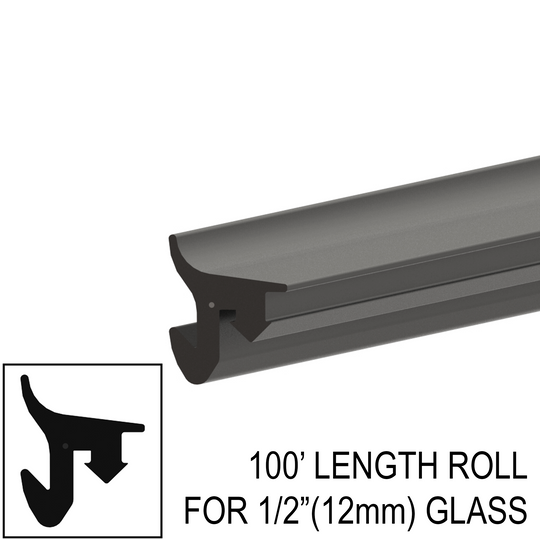 [ARUB12] Commercial U-Channel - Architectural Roll-In Gasket for 1/2" (12mm) Glass (100- Length Roll)