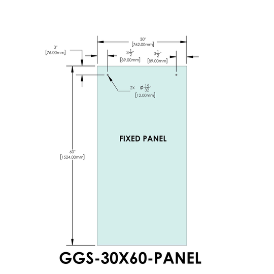 Porte standard pour ensembles coulissants, série Tranquility, 30" x 60", panneau fixe