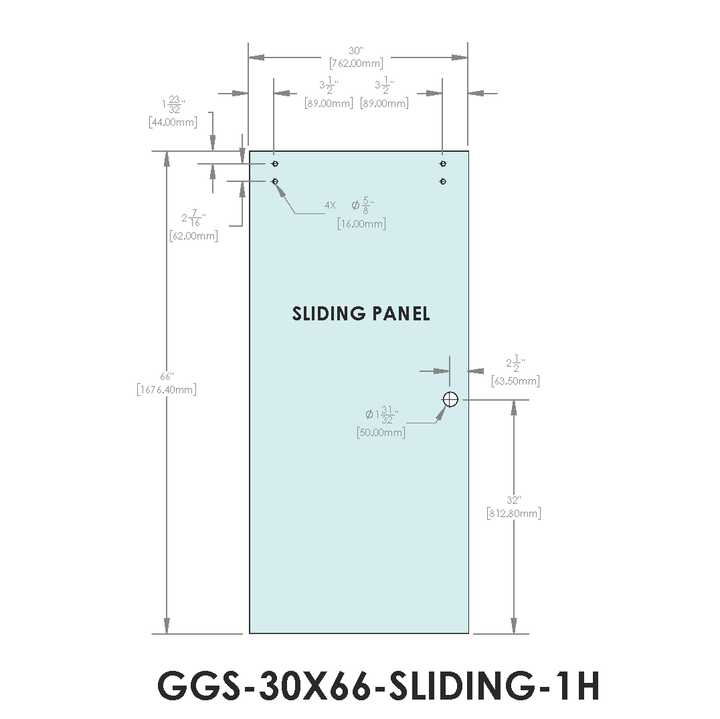 [SD30X66DOOR-1H] Shower Stock Glass - 30" x 66" - 1 Hole - Sliding Panel