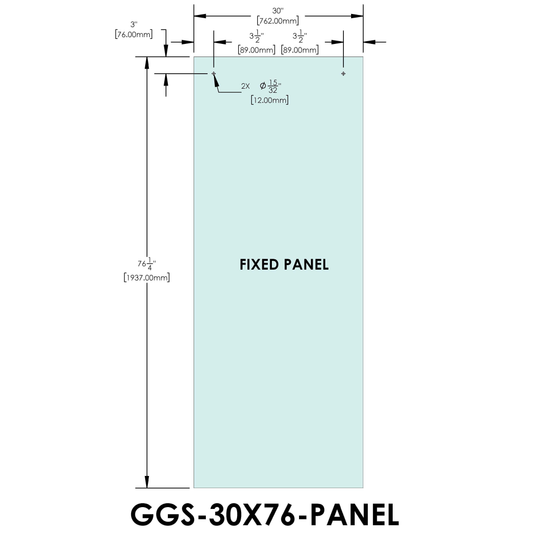 Porte standard pour ensembles coulissants, série Tranquility, 30" x 76", panneau fixe