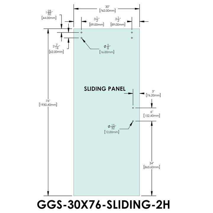 [SD30X76DOOR-2H] Shower Stock Glass - 30" x 76" - 2 Holes - Sliding Panel