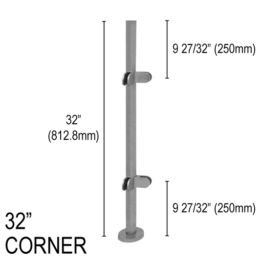 [RPRO32C] Railing Post - Round - 32" Base Height - Corner