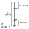 [RPRO32C] Poteau de rambarde - Rond - Hauteur de base 81 cm - Angle - Acier inoxydable brossé