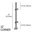 Architectural Railing Post - 32" Base Height - Corner - SS316 - Square (BS, MB) (Engineer Stamped)