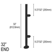 Architectural Railing Post - 32" Base Height - End - SS316 - Round (BS, MB) (Engineer Stamped)