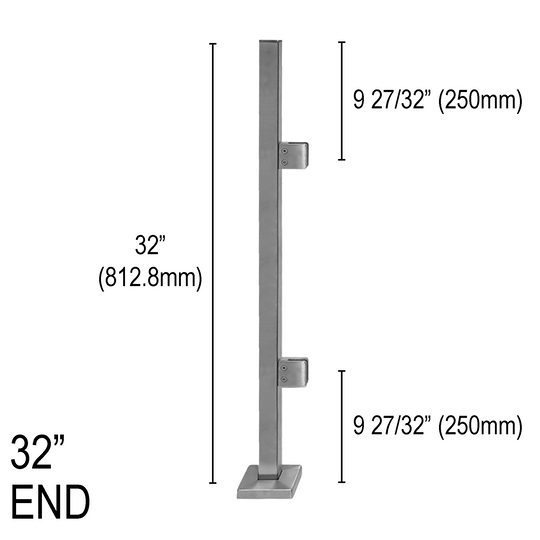 [SPRO32E] Poteau de garde-corps carré Pro – Hauteur de base de 81,3 cm – Extrémité (BS, MBL) (estampillé par l'ingénieur)
