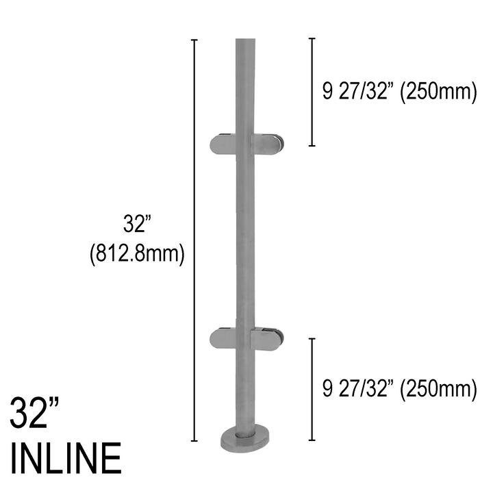[RPRO32I] Poteau de garde-corps rond Pro - Hauteur de base de 32" - En ligne (BS, MBL) (estampillé par l'ingénieur)