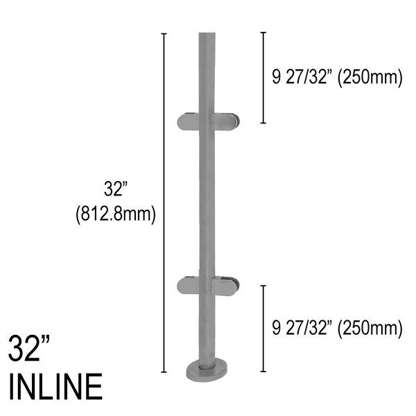 [RPRO32I] Round Pro Railing Post - 32" Base Height - Inline (BS, MBL) (Engineer Stamped)