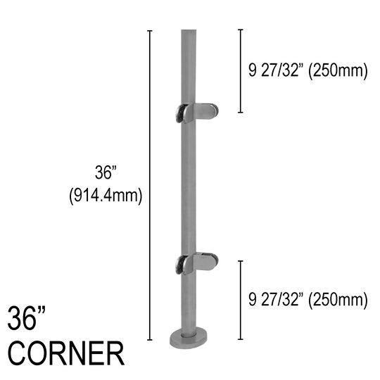 [RPRO36C] Poteau de garde-corps rond Pro - Hauteur de base 36" - Coin (BS, MBL) (estampillé par l'ingénieur)