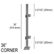 [SPRO36C] Poteau de garde-corps carré Pro - Hauteur de base 36" - Coin (BS, MBL) (estampillé par l'ingénieur)