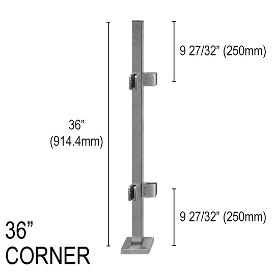[SPRO36C] Poteau de garde-corps carré Pro - Hauteur de base 36" - Coin (BS, MBL) (estampillé par l'ingénieur)