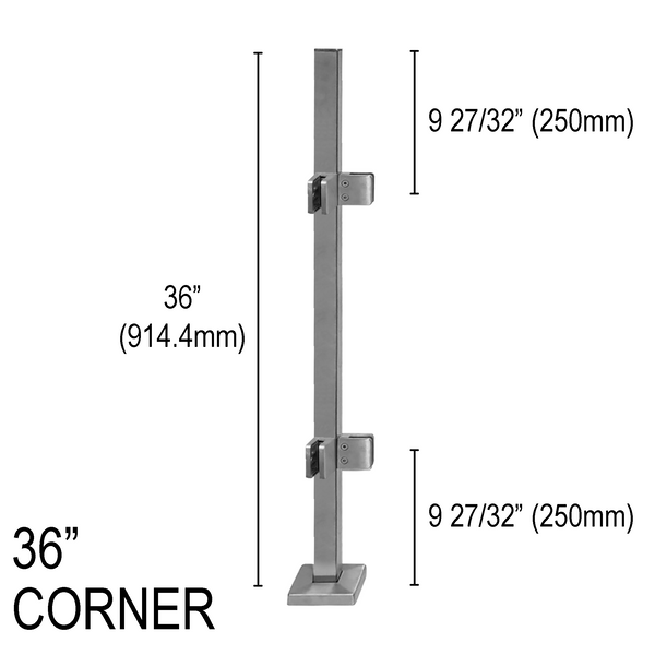 [SPRO36C] Poteau de garde-corps carré Pro - Hauteur de base 36" - Coin (BS, MBL) (estampillé par l'ingénieur)