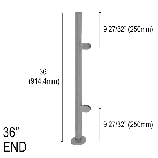 [RPRO36E] Poteau de garde-corps rond Pro - Hauteur de base 36" - Extrémité (BS, MBL) (estampillé par l'ingénieur)