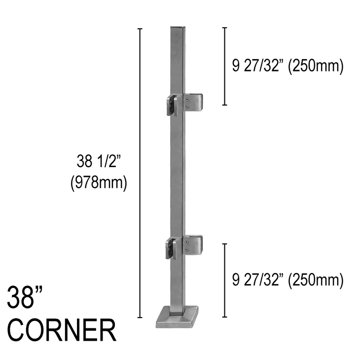 [SPRO38C] Railing Post - Square - 38" Base Height - Corner