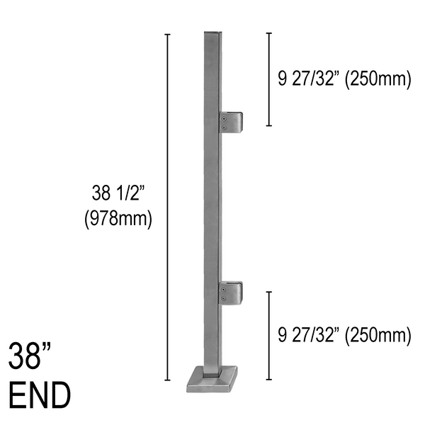 [SPRO38E] Square Pro Railing Post - 38" Base Height - End (BS, MBL) (Engineer Stamped)