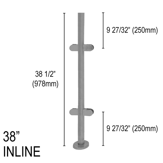 [RPRO38I] Poteau de garde-corps rond Pro - Hauteur de base de 38" - En ligne (BS, MBL) (estampillé par l'ingénieur)