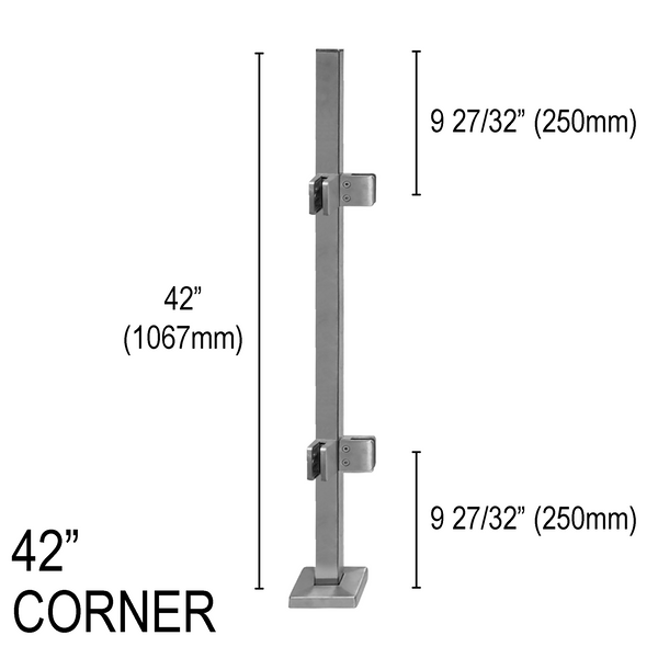 [SPRO42C] Square Pro Railing Post - 42" Base Height - Corner (BS, MBL) (Engineer Stamped)