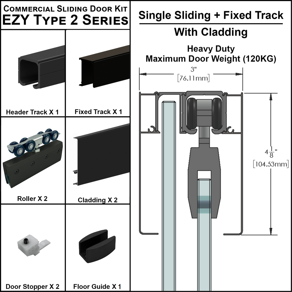 [EZY2HDCLDSDP] Heavy Duty Sliding Door Kit With Cladding Single Sli