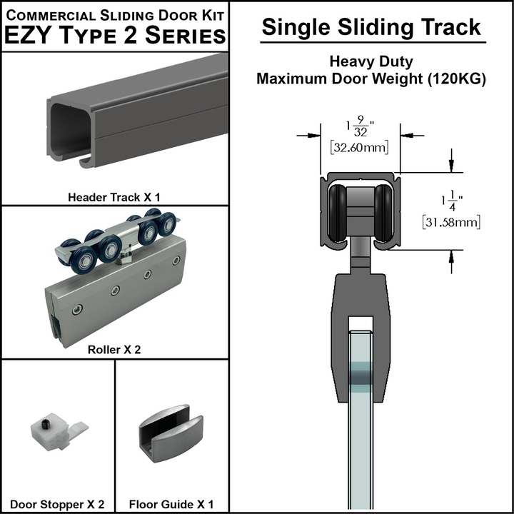 [EZY2HDSD] Heavy Duty Sliding Door Kit - Single Sliding Track (118")