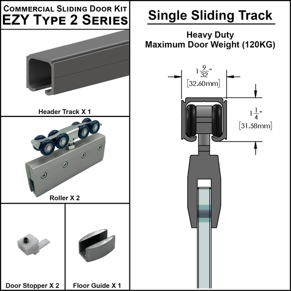[EZY2HD-SD] Heavy Duty Sliding Door Kit - Single Sliding Track (118") (BS, SA, MBL)