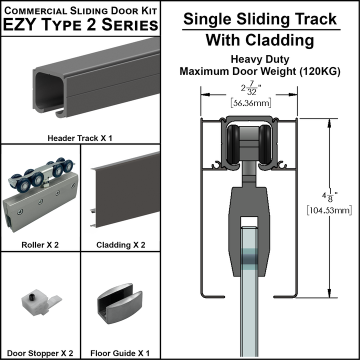 [EZY2HDCLDSD]  Heavy Duty Sliding Door Kit With Cladding - Single Sliding Track (118")