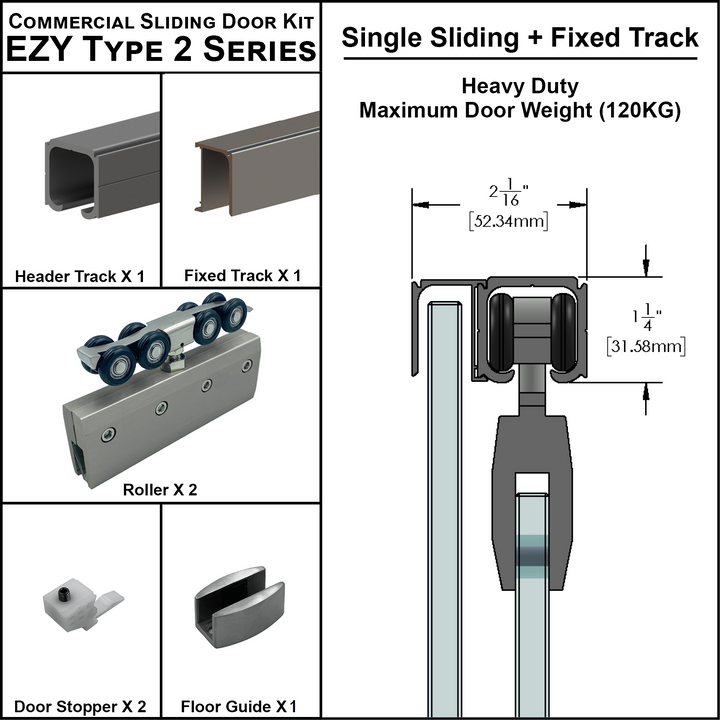 [EZY2HDSDP] Heavy Duty Sliding Door Kit - Single Sliding + Panel Track (118")