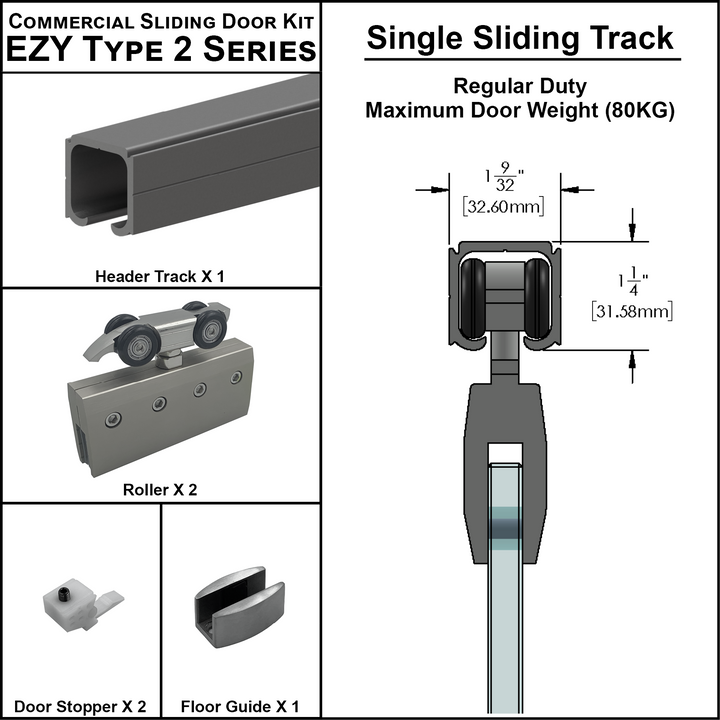 [EZY2SD] Commercial Sliding Door Kit - EZY2 - Single Sliding Track (118")