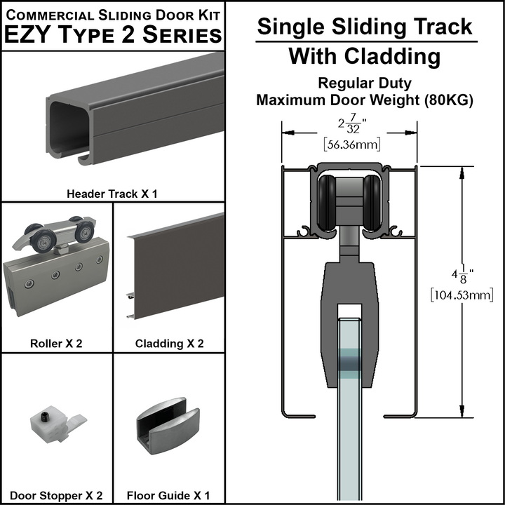 [EZY2CLDSD] Commercial Sliding Door Kit - EZY2 - w/Cladding - Single Sliding Track (118")